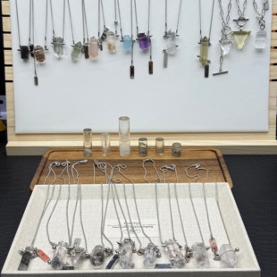 天然原创设计款 项链紫水晶吊坠海蓝宝闪灵钻兔毛绿幽灵发晶黑曜石