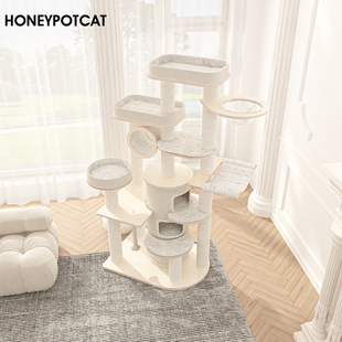 蜜罐猫爬架猫窝猫树一体大型木质猫架实木多层猫别墅剑麻桶猫城堡