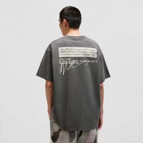 BONELESS美式复古后背斑驳logo印花短袖圆领T恤男女情侣夏季上衣