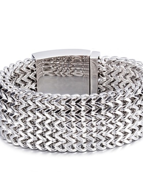 MERCURY BLUES 巨型宽面古巴手链 正反链手饰抛光龙骨链钛钢手链