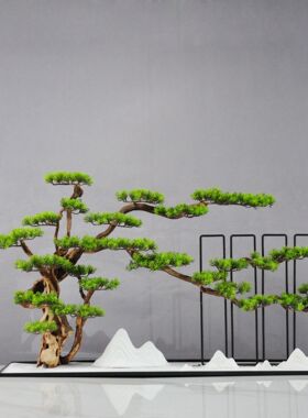 新中式迎客松家居摆件枯山水假山沙盘实木杜鹃根摆件创意桌面摆件