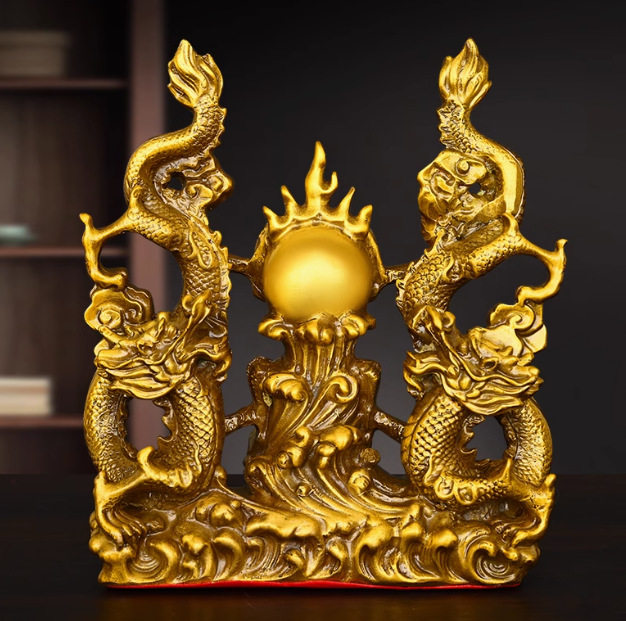 黄铜双龙戏珠摆件铜五爪金龙汉龙青龙生肖龙家居客厅玄关工艺品