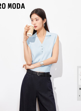 Vero Moda针织衫女2026夏季新款胸前纽扣无袖翻领背心百搭通勤