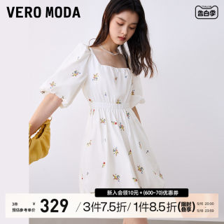 Vero Moda连衣裙2023秋冬新款优雅气质通勤度假碎花五分袖短裙女