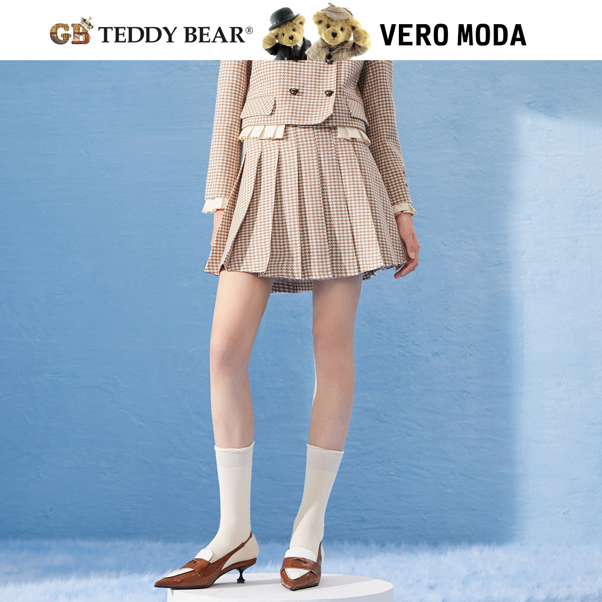 【会员福利】Vero Moda短裙千鸟格学院风高腰百褶半身裙