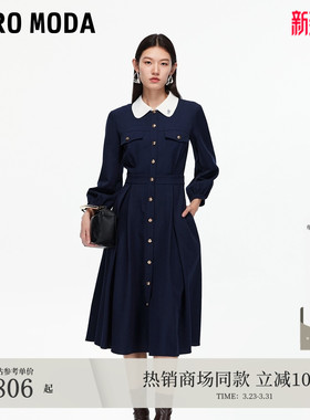 Vero Moda连衣裙春夏轻熟法式风撞色高腰线收褶中长裙3254SZ001