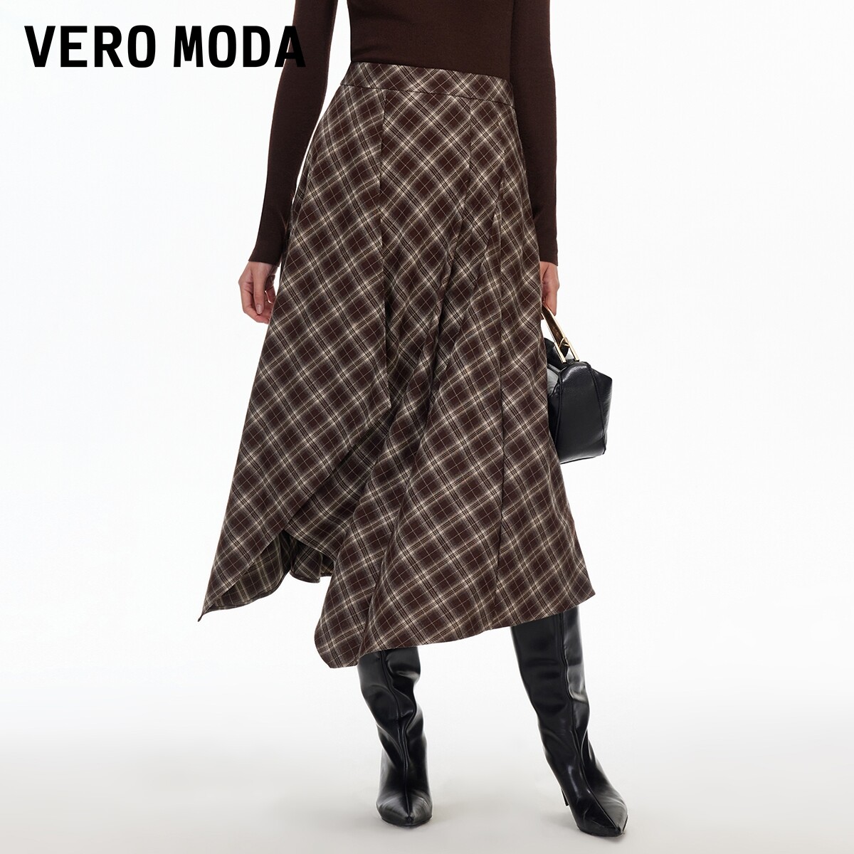 Vero Moda半身裙2026春季新款不规则A字摆格纹半裙长裙