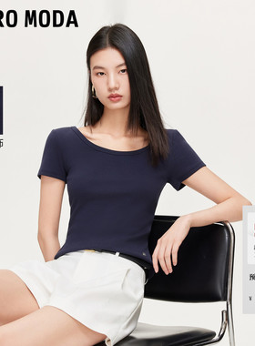 Vero ModaT恤女2026夏秋新款螺纹领口金属装饰纯色短袖简约百搭