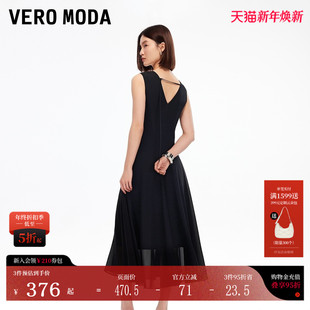 V领收腰后身镂空小黑裙32537A019 新款 Vero Moda连衣裙2025秋季