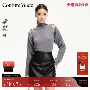 Couture 秋冬含绵羊毛拼接镂空高领上衣通勤324413062 Made针织衫