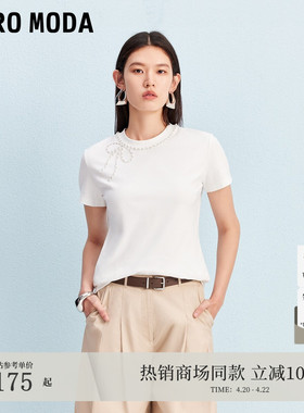 Vero ModaT恤2026春夏含棉蝴蝶仿珍珠装饰上衣优雅3253T1002