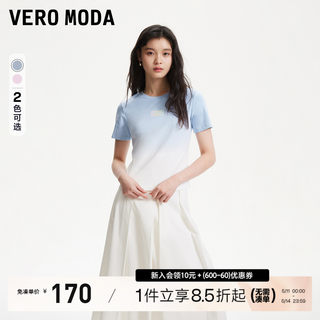 Vero Moda短袖上衣2024早春时髦渐变胶印文字浪漫短袖女正肩T恤