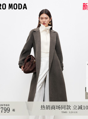 Vero Moda毛呢大衣冬季腰带纯绵羊毛双面呢外套32544S019