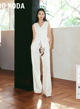 Vero Moda套装2026夏季新款含莱赛尔马甲通勤高腰阔腿休闲裤白色
