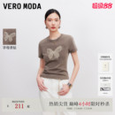 Vero ModaT恤女2026夏季新款纯棉做旧圆领蝴蝶短袖上衣326101004