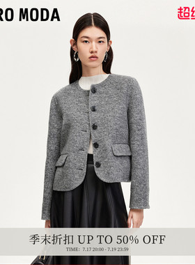 Vero Moda毛呢外套冬季女圆领单排扣短款外套32544T007