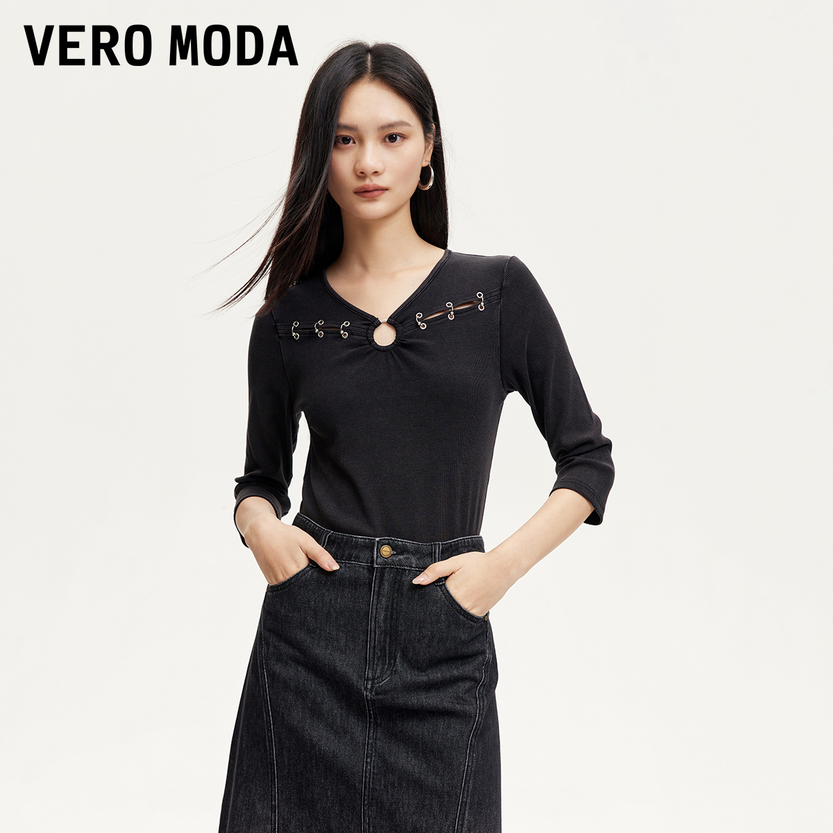 VeroModaV领七分袖T恤