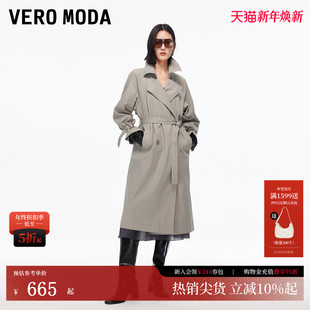 开衩底摆巴恩风外套女325421002 H版 Vero Moda风衣2025秋冬新款