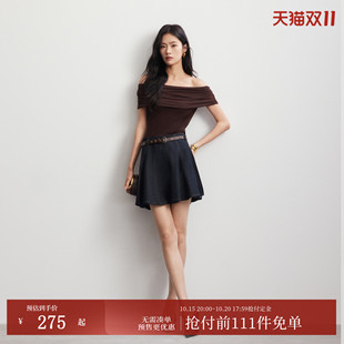 【双11预售】Vero Moda半身裙冬季腰带伞裙牛仔百褶短裙326337017