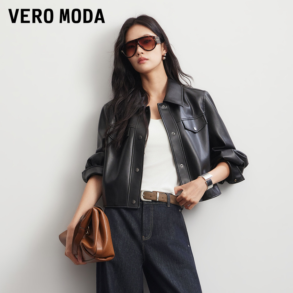 VeroModa短外套雾面PU灯笼袖图片