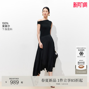 含莱赛尔斜肩无袖 新款 小黑裙32617B003 Moda连衣裙女2026春季 Vero