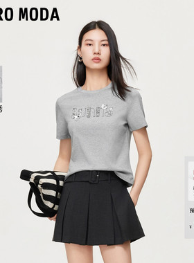 Vero ModaT恤女2026夏秋新款纯棉亮片珠绣圆领短袖通勤百搭时尚