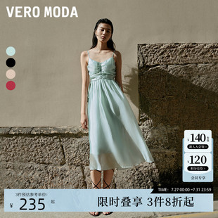 吊带长裙32427A031 Vero Moda连衣裙夏季 时尚 褶皱飘带名媛甜美法式
