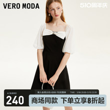 Vero Moda连衣裙2023秋冬新款优雅法式甜美拼接泡泡袖