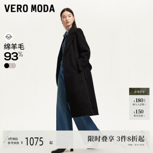 通勤324327004 93%绵羊毛直身翻领长款 Vero Moda毛呢大衣女秋季