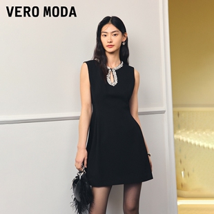 Vero Moda连衣裙2025秋冬亮片装饰领口无袖收腰A字礼服优雅千金风