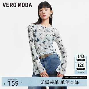 薄纱T恤女 Vero Moda上衣2025夏季 新款 淡人高街潮流蝴蝶印花长袖