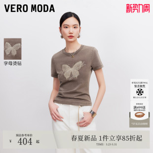 纯棉做旧圆领蝴蝶短袖 新款 上衣326101004 ModaT恤女2026春季 Vero