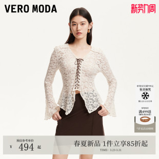 含莫代尔收腰翻领蕾丝元 新款 素上衣326102012 ModaT恤26春季 Vero