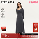 Vero Moda针织连衣裙秋冬绵羊毛桑蚕丝混纺V领显瘦收腰324346034