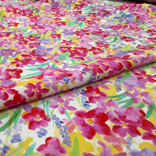 全棉红粉花色布料棉布柔软垂感舒适透气夏季裙子服装童装花布布料