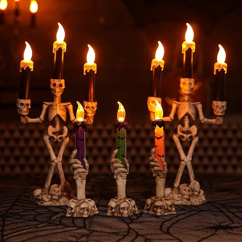 万圣节装饰品道具手提发光南瓜灯笼骷髅烛台幽灵蜡烛摆件场景布置