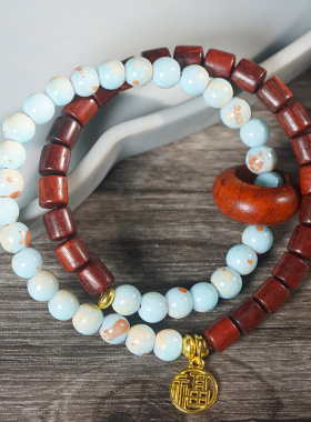 非洲紫檀双拼双圈手链血檀桶珠异形珠手串新中式国风简约佛珠