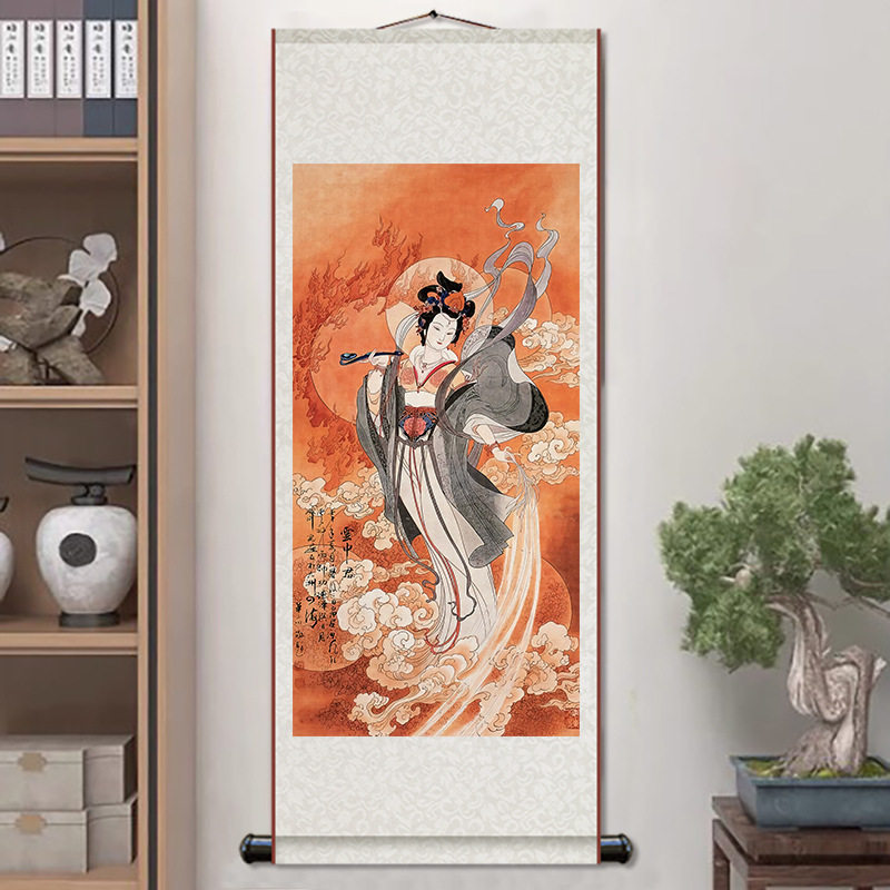 云中君仙女图神话故事云神中式复古仕女美女卷轴挂画丝绸画