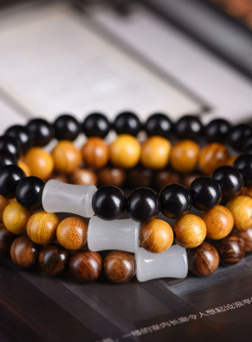 黑花梨黑檀紫光檀黄金檀木DIY单圈玉髓竹节手链文玩直播走量手串