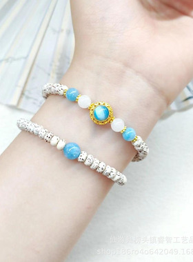 天然海南迷你小星月菩提海蓝原创DIY手串女生双圈文玩手链绕指柔