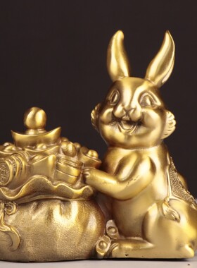 铜兔子 铜兔 钱袋兔子家居办公室金属工艺品摆件