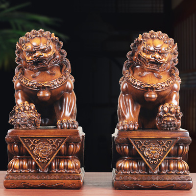 狮子摆件北京狮树脂工艺品一对中式家居客厅装饰店铺公司开业礼品