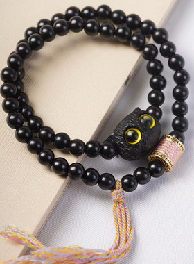 小黑猫款黑檀顺纹DIY手链厂家批发规格0.6男女可爱风首饰装饰念珠