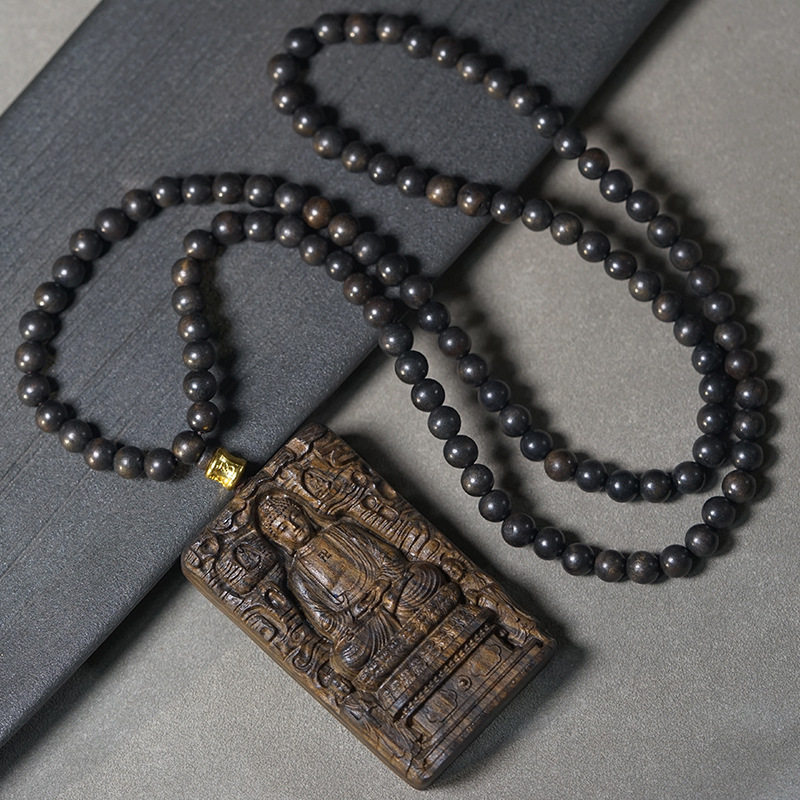 菩萨棋沉香木脖挂链搭配雕刻大日如来佛牌吊坠文玩挂饰件手链念珠