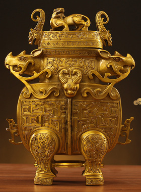 黄铜犀牛四方鼎铜鼎摆件盛鼎家居客厅办公室广场摆饰千秋鼎盛摆件