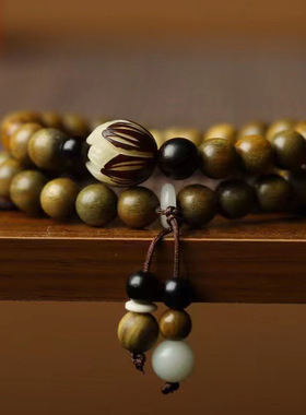 绿檀木DIY莲花菩提款0.8双圈手链男女款式装饰手链念珠厂家批发