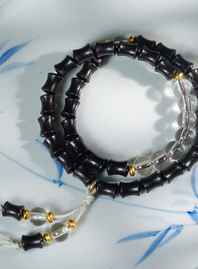 紫光檀竹节DIY双圈手链水晶款手串节节高升木串文玩男女时尚饰品