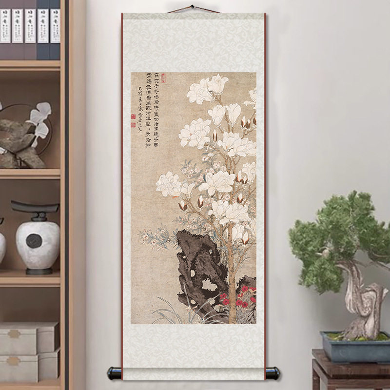 明孙克弘玉堂芝兰图国画客厅玄关书房装饰新中式丝绸卷轴挂画