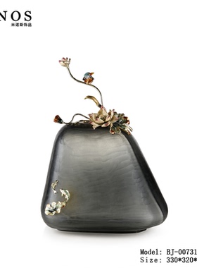 手工玻璃鸟语花香客厅艺术摆设