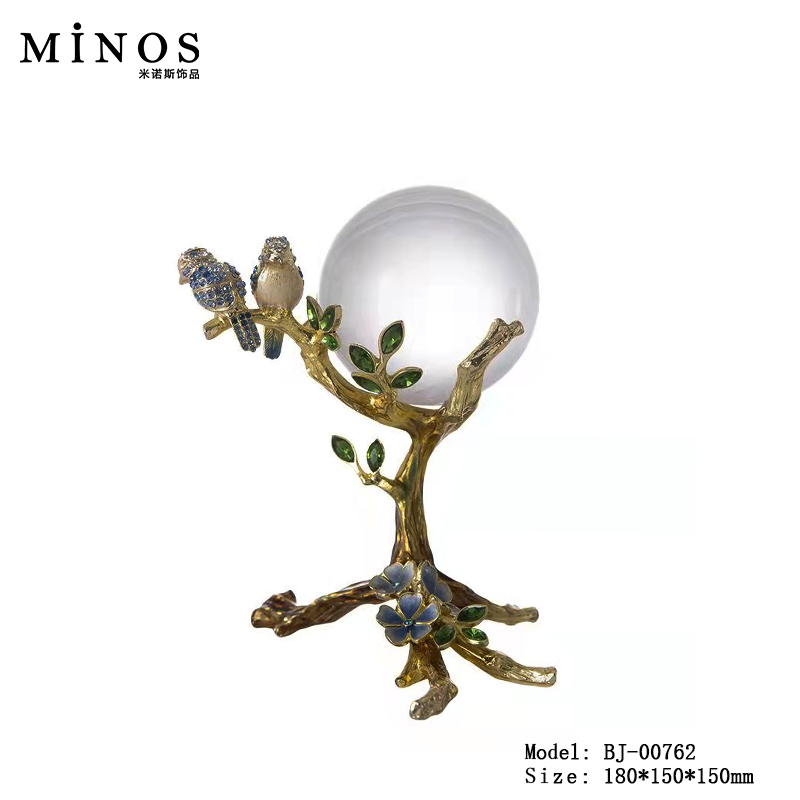 欧式奢华锌合金珐琅彩花鸟水晶球